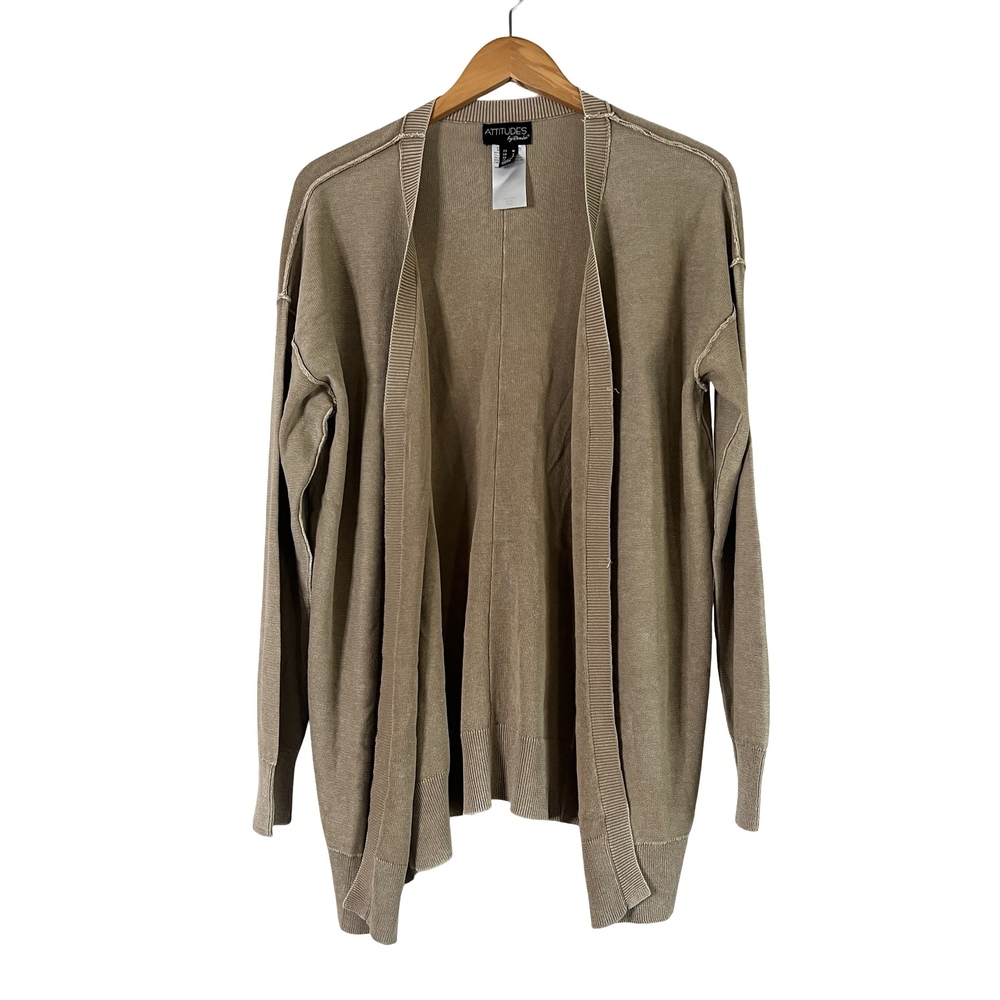 A676015 Women with Control 100% Cotton Cardigan Wash Effect Warm Taupe M